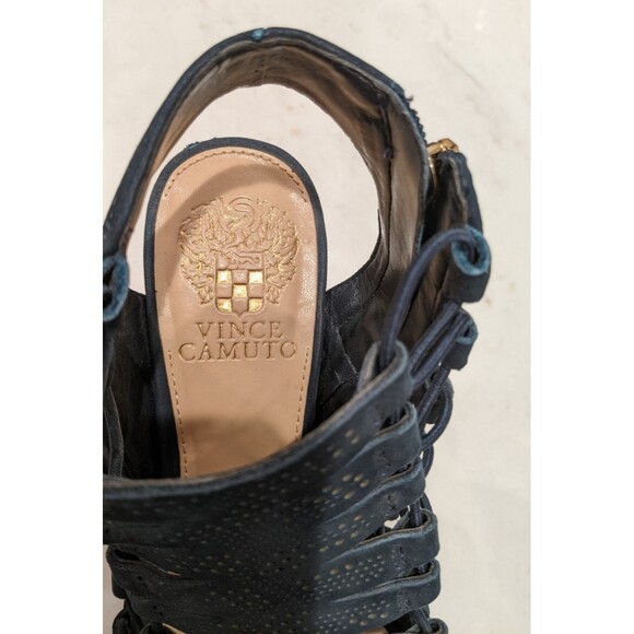 Women's Vince Camuto Eliaz Navy Blue Caged Peep Toe Cone Heel Sandals SZ 7 - Picture 12 of 14